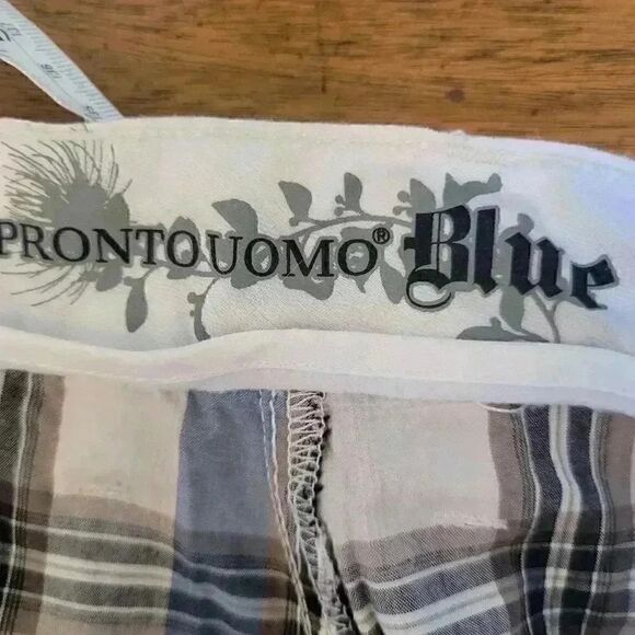 Pronto Uomo Blue Men's White/Blue/Grey Plaid Cotton Shorts - Picture 4 of 8